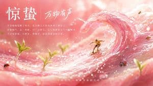 Jingzhe Pink Dew Wave Poster - AI image template preview