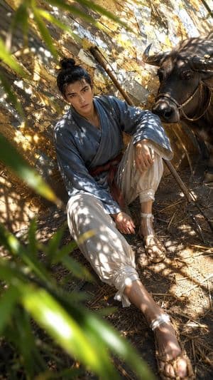 Hikoboshi Resting with Ox - AI image template preview