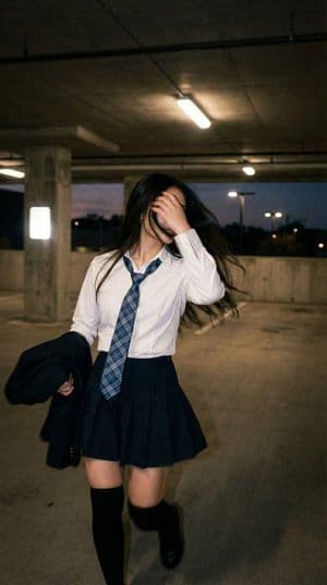 Cinematic Schoolgirl Parking Garage - AI image template preview