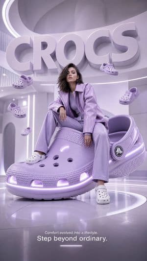 Futuristic Crocs Fashion Advertising Poster - AI image template preview