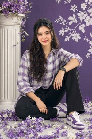 Fashion Studio Portrait with Floral Accents - AI image template preview