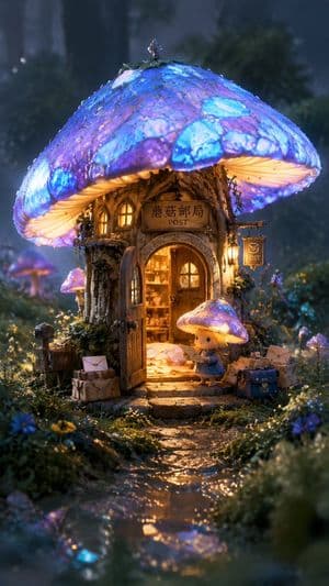 Miniature Mushroom Post Office Scene - AI image template preview