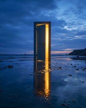 Golden Door on Twilight Beach - AI image template preview