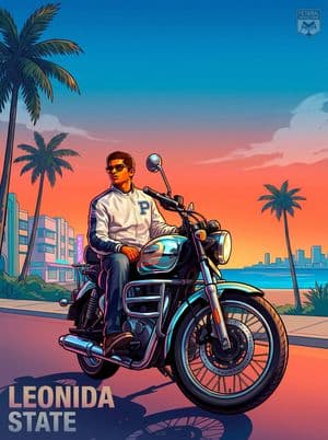 GTA VI Motorcycle Character Poster - AI image template preview