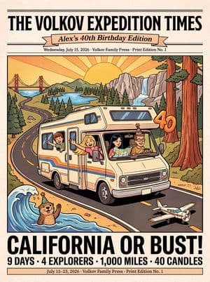 Vintage Family Road Trip Newspaper Poster - AI image template preview