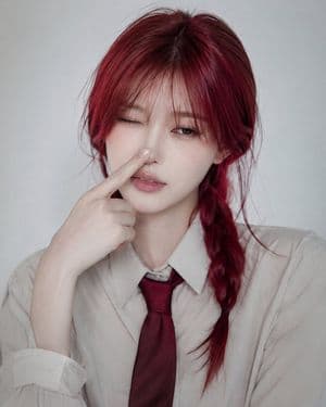 Crimson Braid Japanese Office Style Portrait - AI image template preview