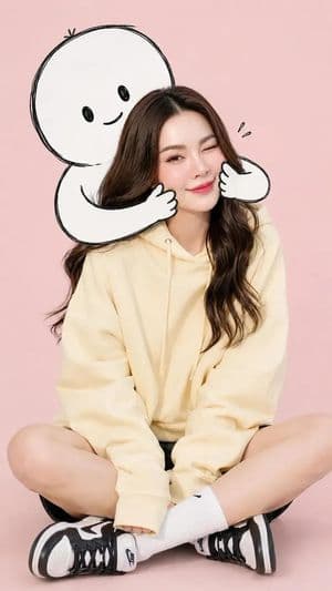 Minimalist Fashion Portrait with Cartoon - AI image template preview