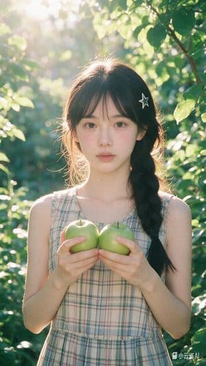 Sunlit Orchard Girl With Apples - AI image template preview