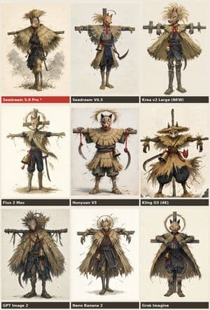 Nine-Model Scarecrow Yokai Comparison - AI image template preview