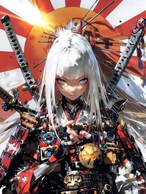 Futuristic Samurai Girl Anime Illustration - AI image template preview