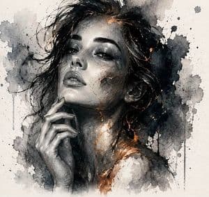 Monochrome Watercolor Kintsugi Portrait - AI image template preview