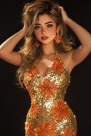 Gold Sequin Party Glamour Portrait - AI image template preview