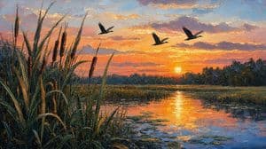 Sunset Marsh Impasto Oil Painting - AI image template preview