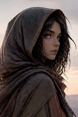 Hooded Desert Wanderer Portrait - AI image template preview