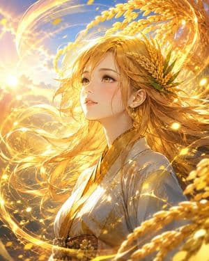 Golden Rice Harvest Maiden - AI image template preview
