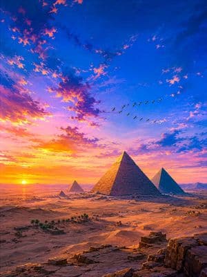 Sunset Geese Over Giza Pyramids - AI image template preview