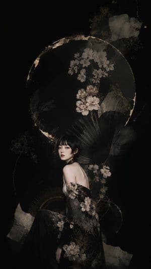 Dark Floral Kimono Portrait - AI image template preview