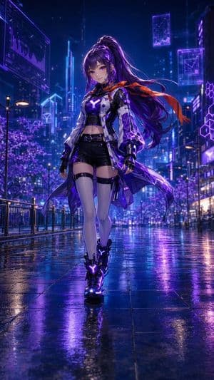 Cyberpunk Anime Heroine in Neon Rain - AI image template preview