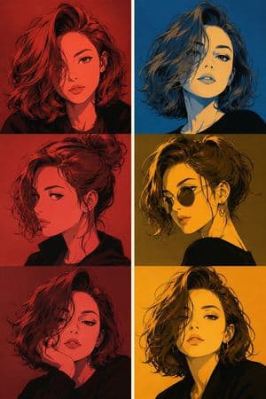 Manga Character Design Triptych - AI image template preview