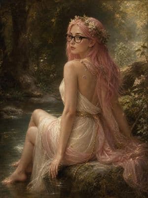 Pink-Haired Nymph in Bouguereau Style - AI image template preview