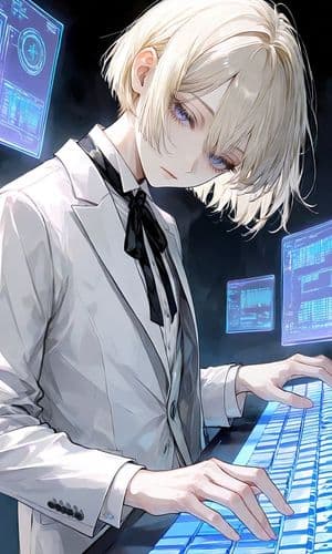 Anime Hacker at Holographic Keyboard - AI image template preview