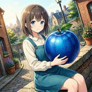 Anime Girl Holding a Blue Apple - AI image template preview