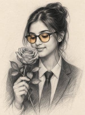Graphite Portrait Woman With Rose - AI image template preview