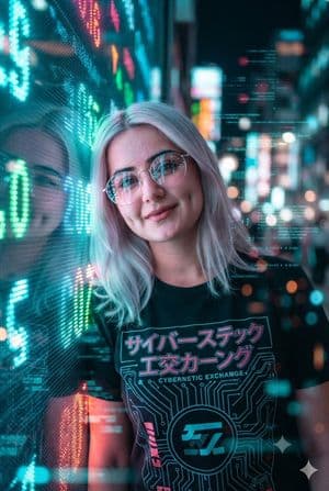 Cyberpunk Financial District Portrait - AI image template preview