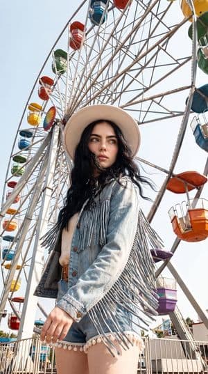 Boho-Chic Summer Ferris Wheel Portrait - AI image template preview
