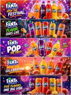 Five-Panel Beverage Marketing Campaign - AI image template preview