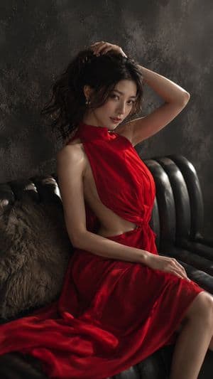 Moody Red Velvet Fashion Portrait - AI image template preview