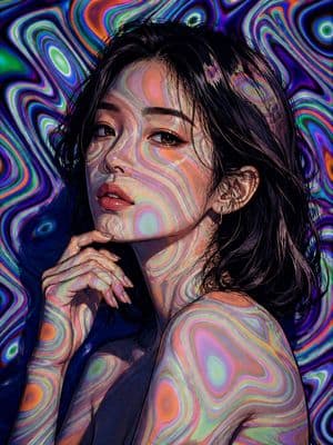Rainbow Light Projection Comic Portrait - AI image template preview