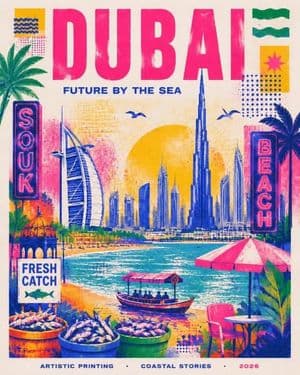 Dubai Risography Travel Poster - AI image template preview