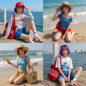 Anime Beach Day 4-Panel Grid - AI image template preview