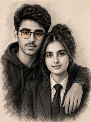 Realistic Charcoal Sketch Couple Portrait - AI image template preview