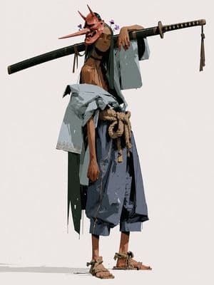 Happy Tengu Samurai Concept Art - AI image template preview