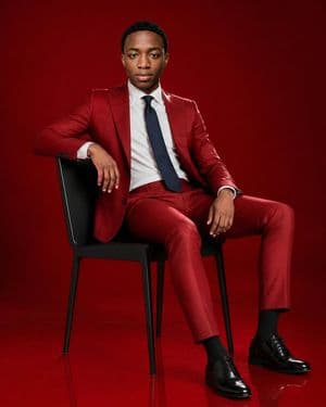Red Suit Fashion Editorial Portrait - AI image template preview