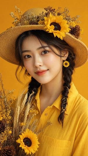 Sunflower Straw Hat Portrait - AI image template preview