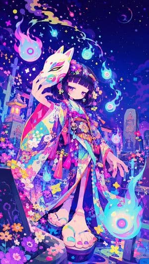Neon Kitsune Shrine Maiden preview