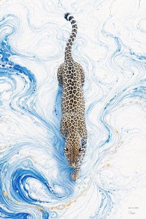 Overhead Leopard in Blue Marble Swirls - AI image template preview