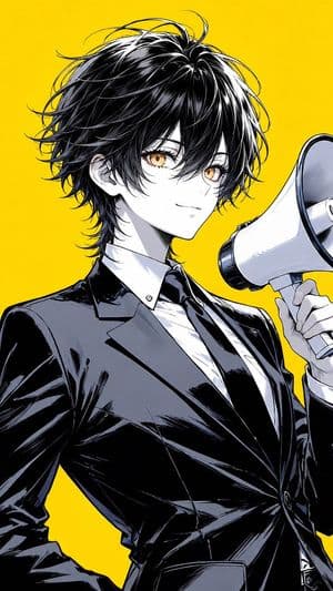 Anime Suit Portrait With Megaphone - AI image template preview