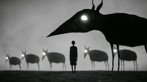 Monochrome Surreal Bird-Beast Encounter - AI image template preview
