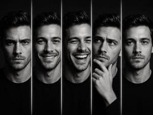 Five Expression Monochrome Portrait - AI image template preview