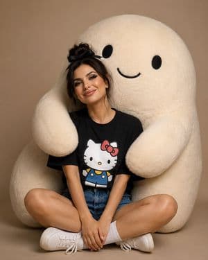 Cozy Studio Portrait with Plush Character - AI image template preview
