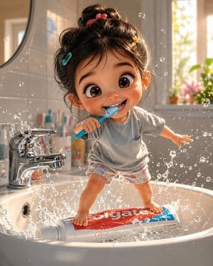Whimsical 3D Toddler Bathroom Illustration - AI image template preview