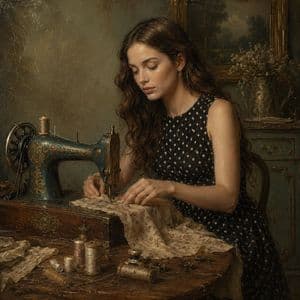 Old Master Style Sewing Scene - AI image template preview