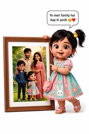 3D Pixar Style Girl Family Portrait - AI image template preview