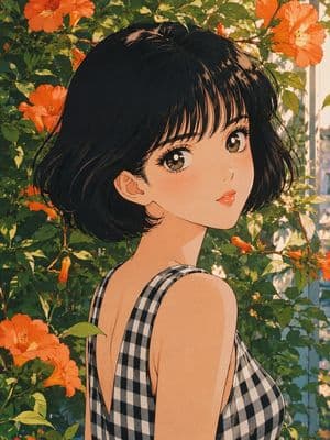 Retro 80s Anime Shoujo Portrait - AI image template preview