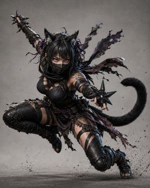 Kunoichi Black Cat Adventurer - AI image template preview