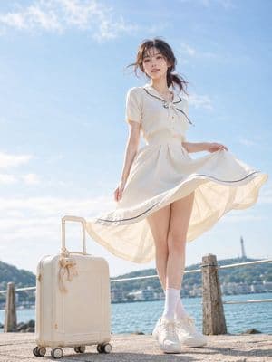 Japanese Seaside Travel Portrait - AI image template preview